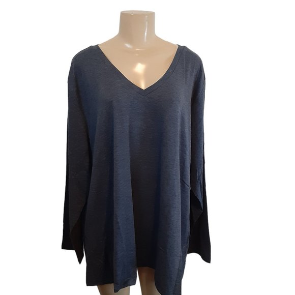 Blue Dolnine Plus Size V Neck Women's Top Long Sleeve - Picture 1 of 12